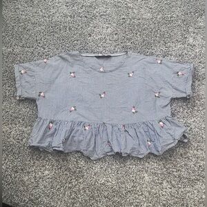 Floral embroidered peplum crop top